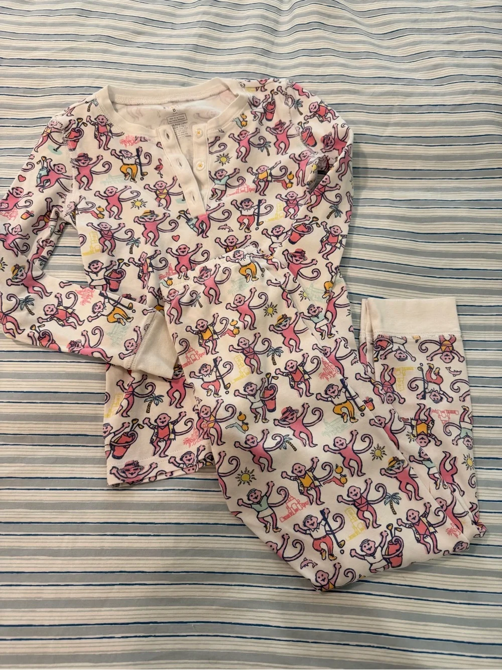 Roller Rabbit White Pajama Set with Pink Monkey Print